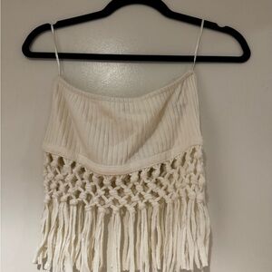 Zara Cream Fringe Top